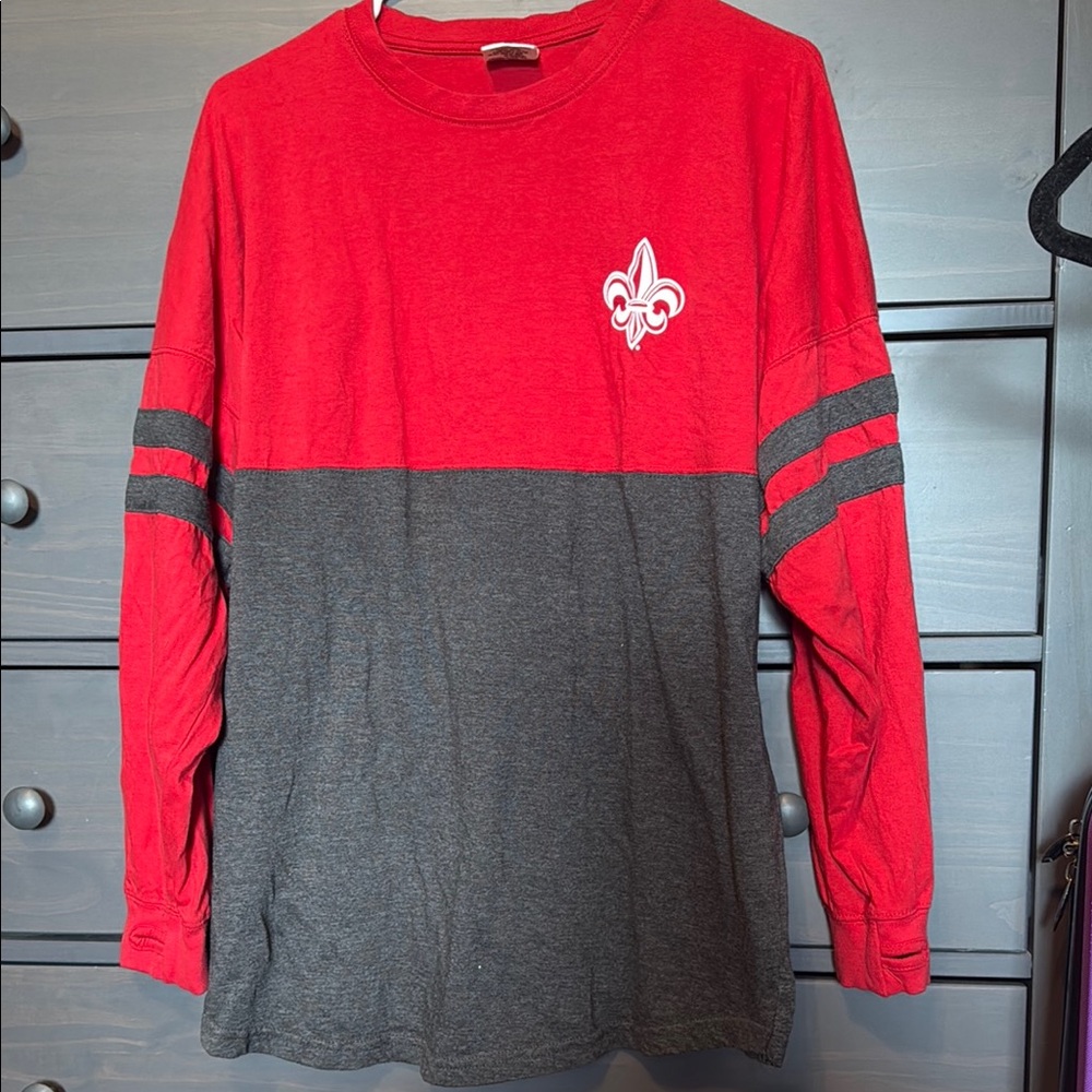 Red and Gray Long Sleeve Shirt with Fleur-de-lis